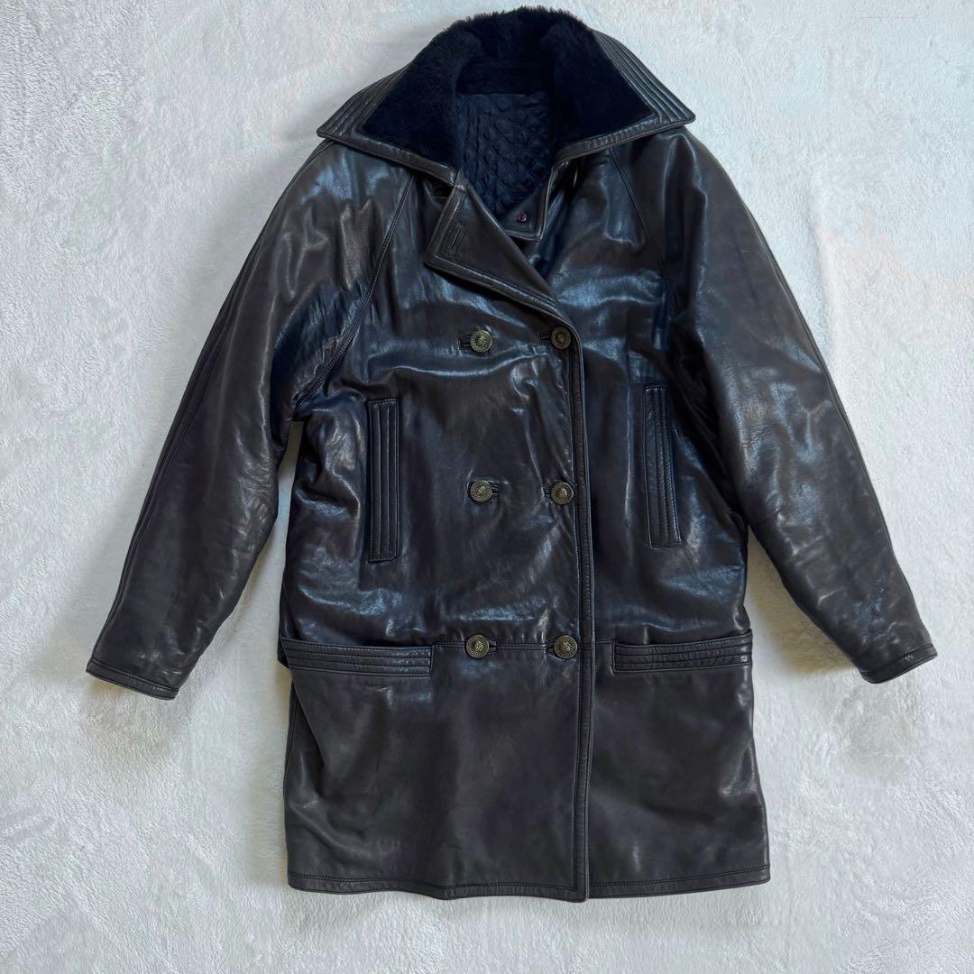 GIANNI VERSACE レザートレンチコート ダブル ロング丈　メデューサ