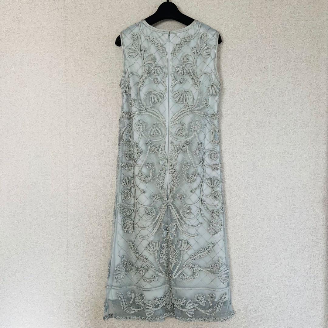 美品★ANAYI アナイ　ワンピース　テープ刺繍 ドレス【36】 シルバーグレー