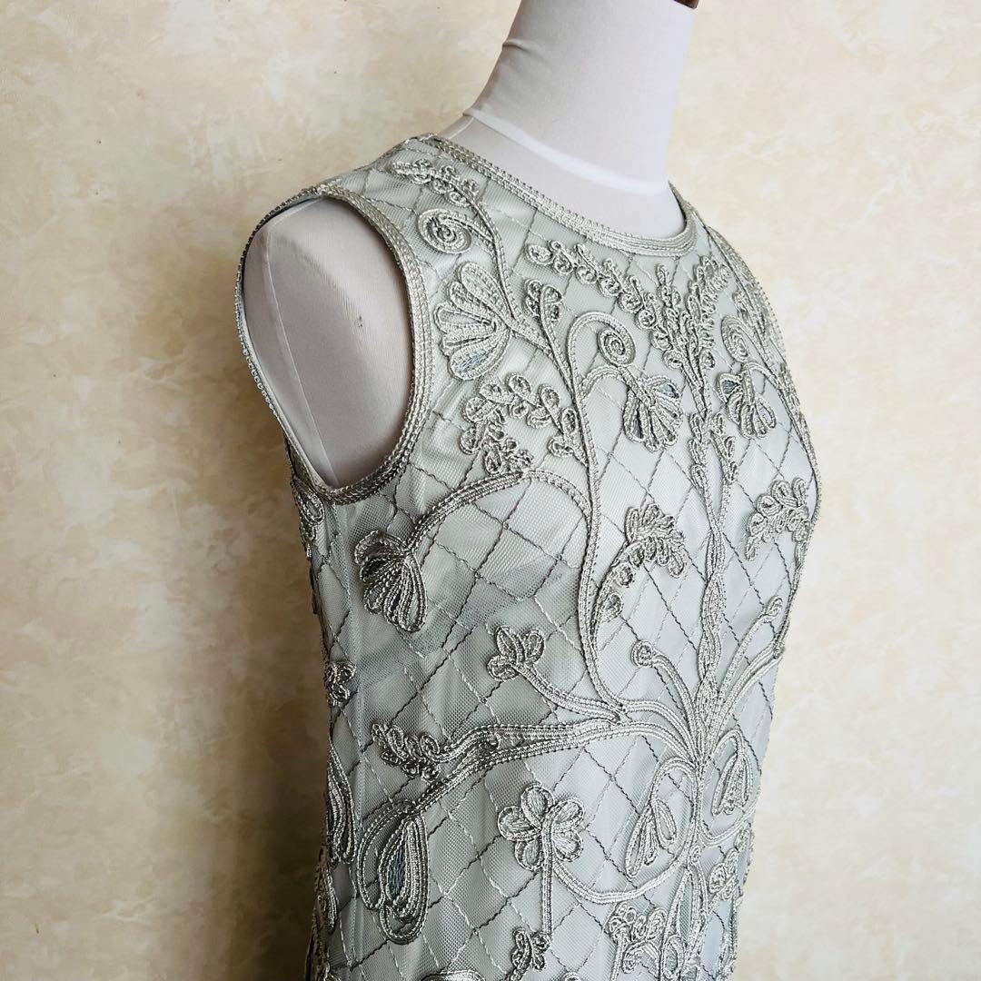 美品★ANAYI アナイ　ワンピース　テープ刺繍 ドレス【36】 シルバーグレー