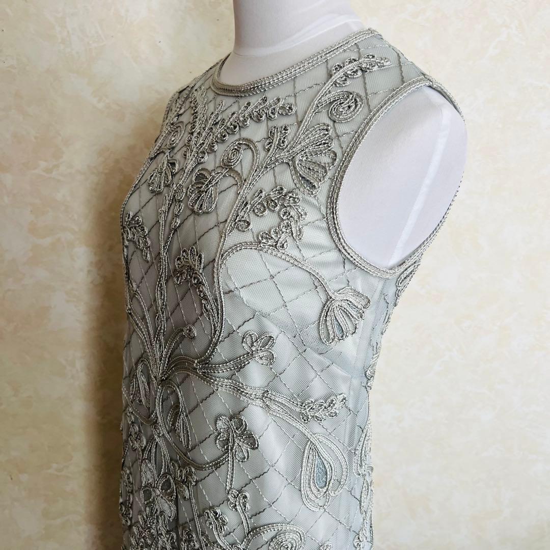 美品★ANAYI アナイ　ワンピース　テープ刺繍 ドレス【36】 シルバーグレー