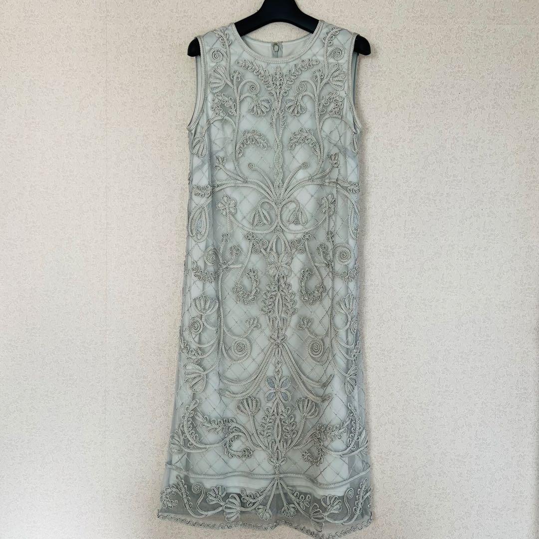 美品★ANAYI アナイ　ワンピース　テープ刺繍 ドレス【36】 シルバーグレー