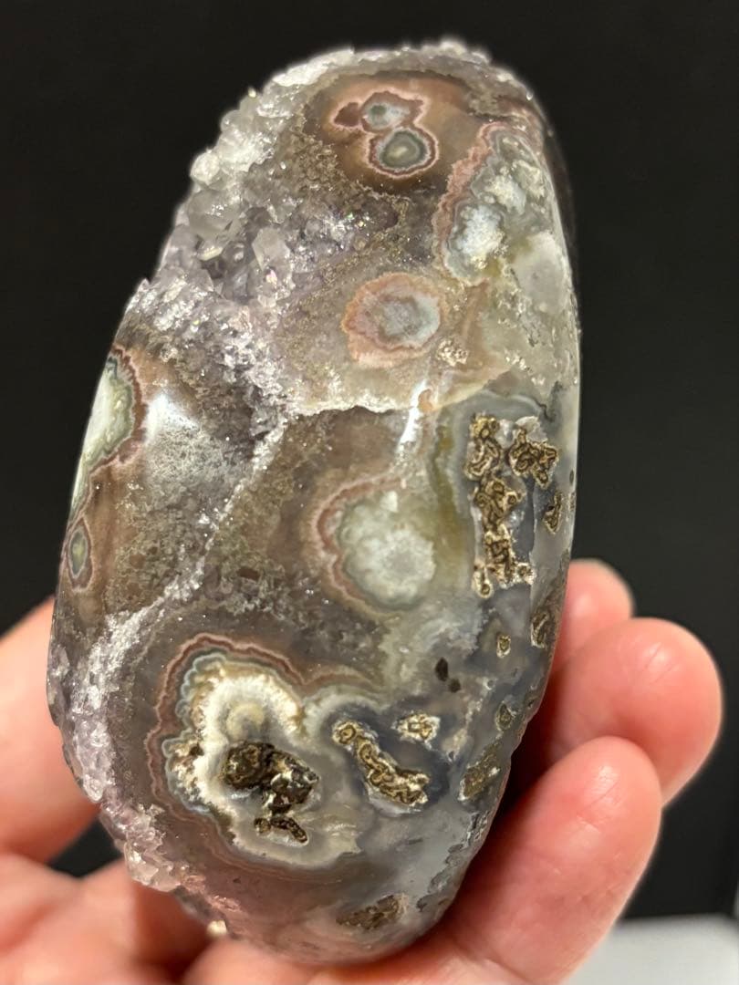 レア　ウルグアイ産　ドゥルージーアメジスト　スタラクタイトアイズ　383g