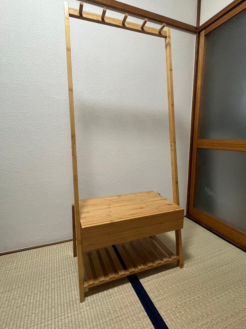 竹製ハンガーラック 引き出し付き