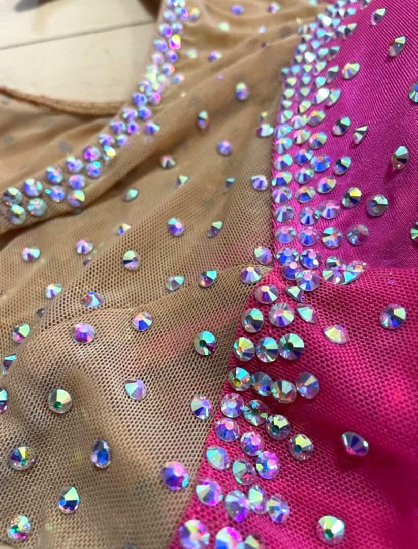 社交ダンス　スタンダードドレス　フューシャピンク　フラワープリント　S