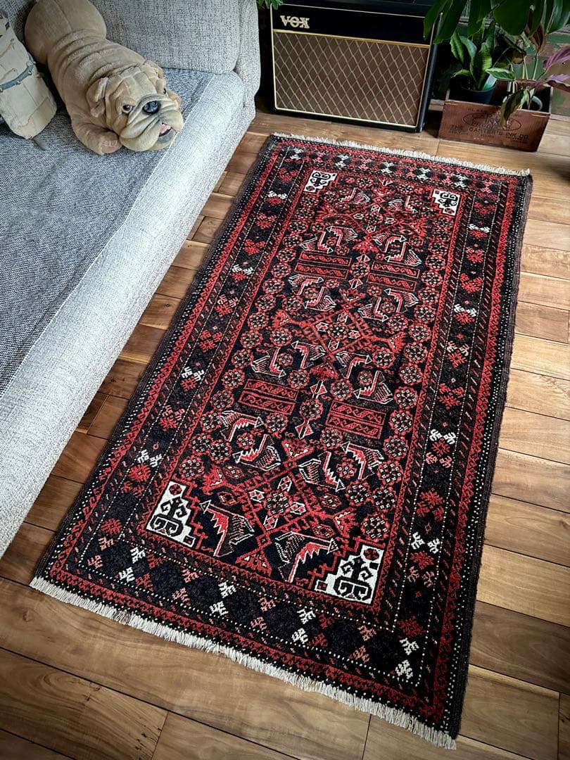 トライバルラグ　ヴィンテージラグ　アンティーク バルーチ　プリミティブアート美品