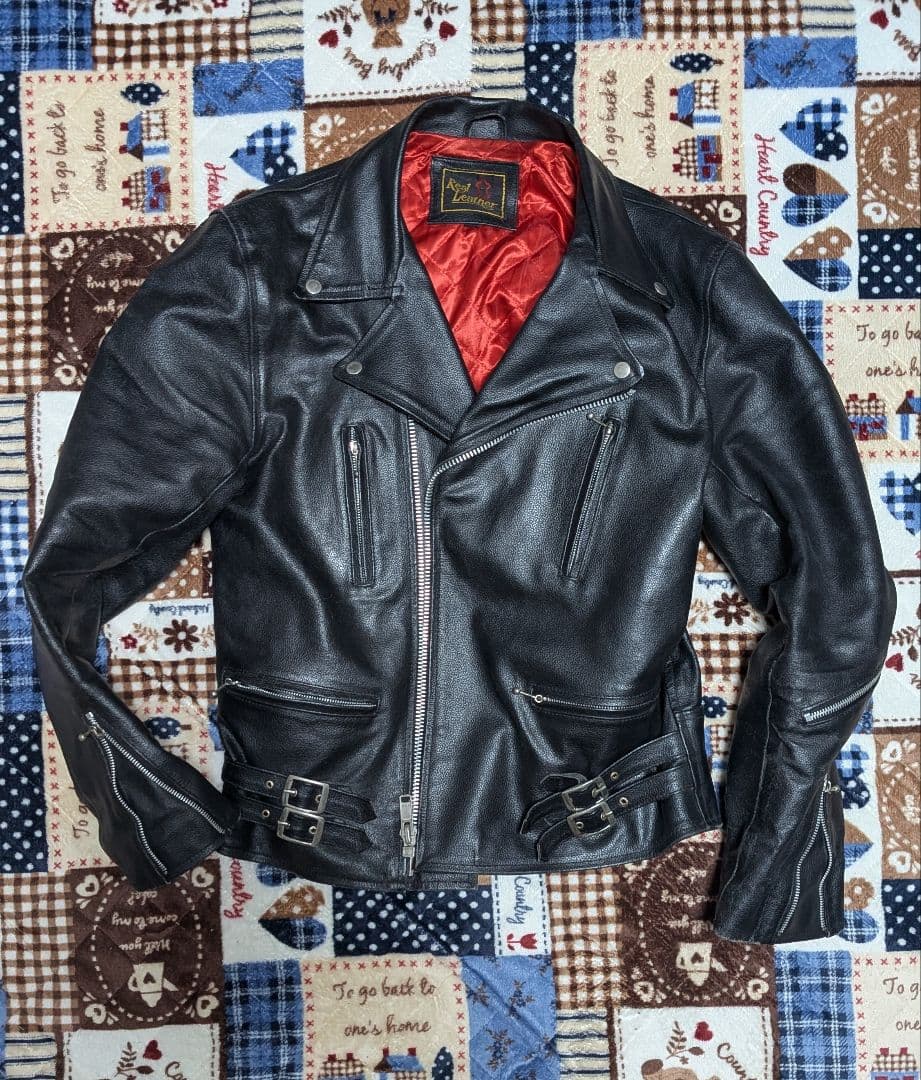 Real Leather ダブルライダースジャケット XXL ブラック