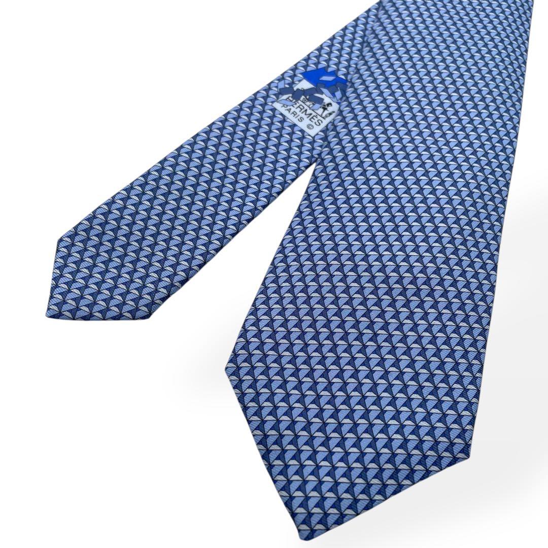 未使用級　HERMES　エルメス　ネクタイ　シルク　ブルー　総柄