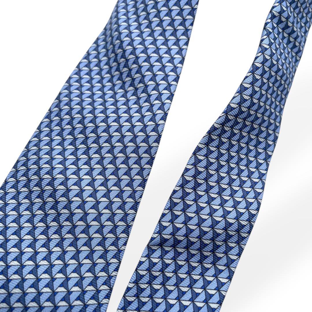 未使用級　HERMES　エルメス　ネクタイ　シルク　ブルー　総柄