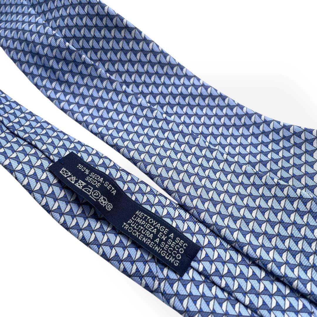未使用級　HERMES　エルメス　ネクタイ　シルク　ブルー　総柄