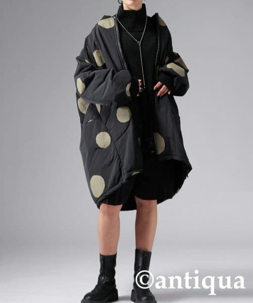 新品タグ付 antiqua ビッグシルエットドット柄コート ブラック F