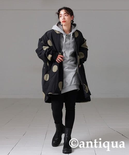 新品タグ付 antiqua ビッグシルエットドット柄コート ブラック F
