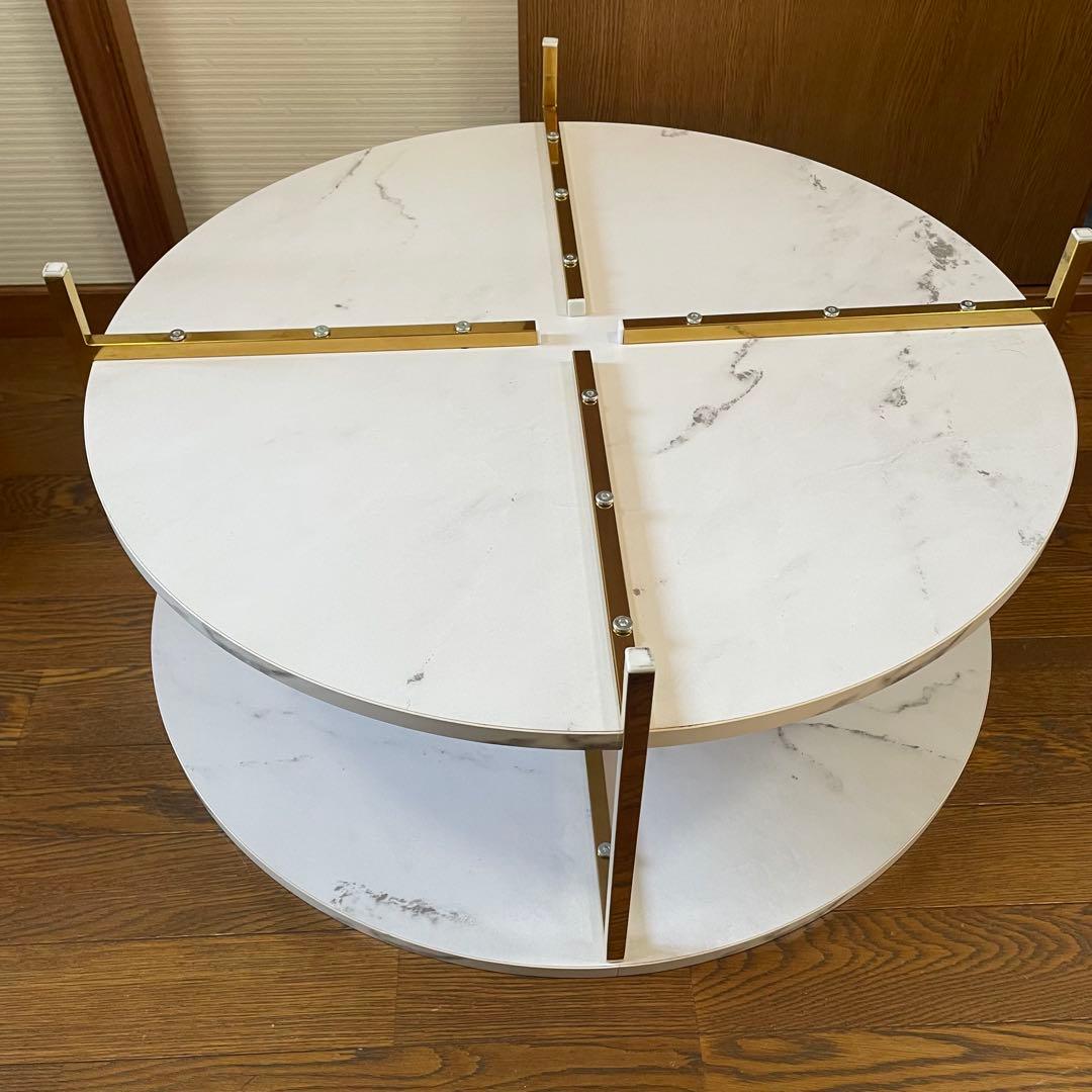 【美品】LOWYA 大理石柄リビングテーブル 丸テーブル[幅69]