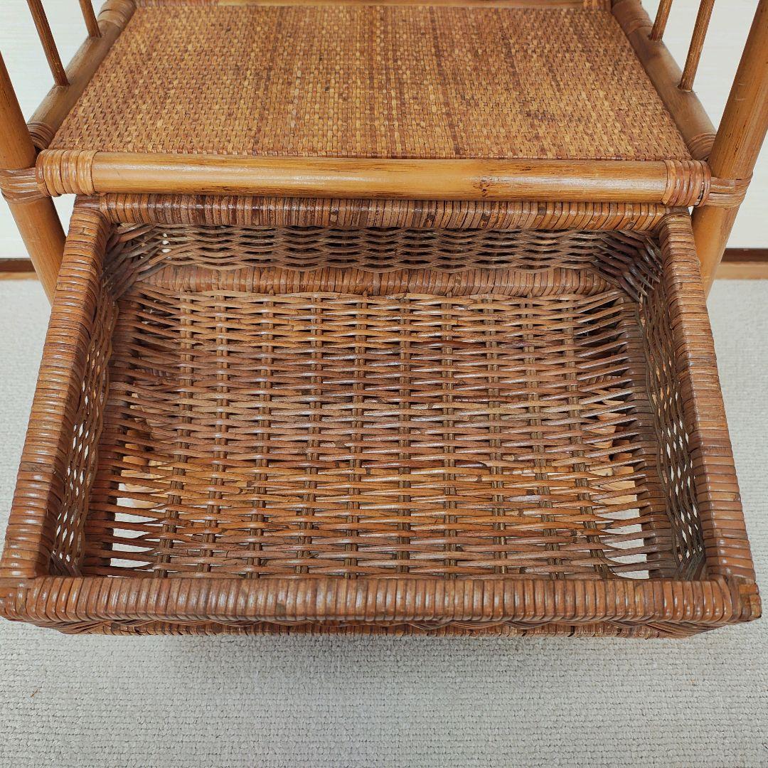 ラタン 籐家具 ヴィンテージ チェスト 昭和レトロ アーチ型 ラック 棚 5段