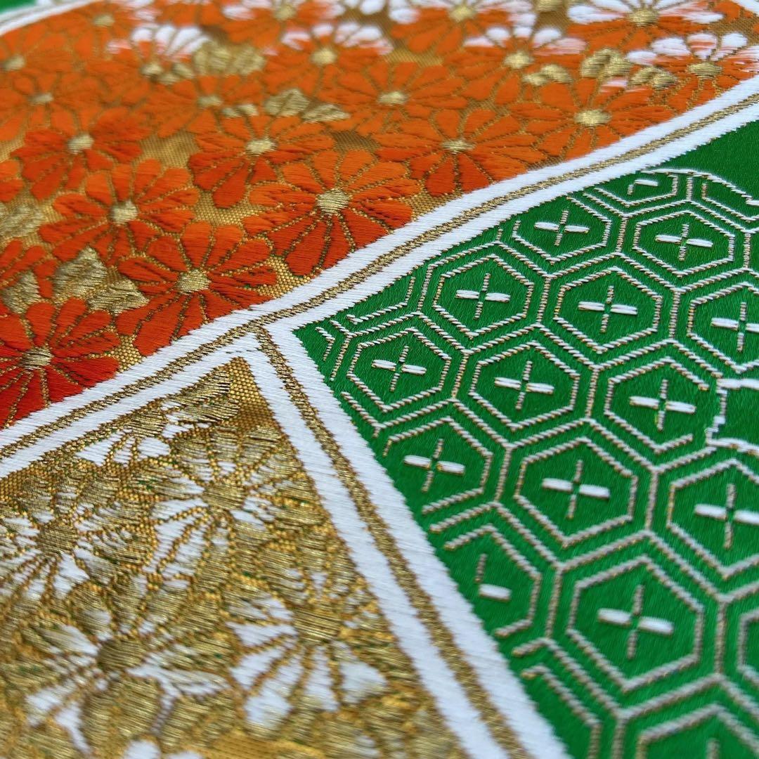 フルセット 七五三 7歳女の子 長着＆長襦袢＆帯＆小物オレンジ扇子御所車金糸地紋