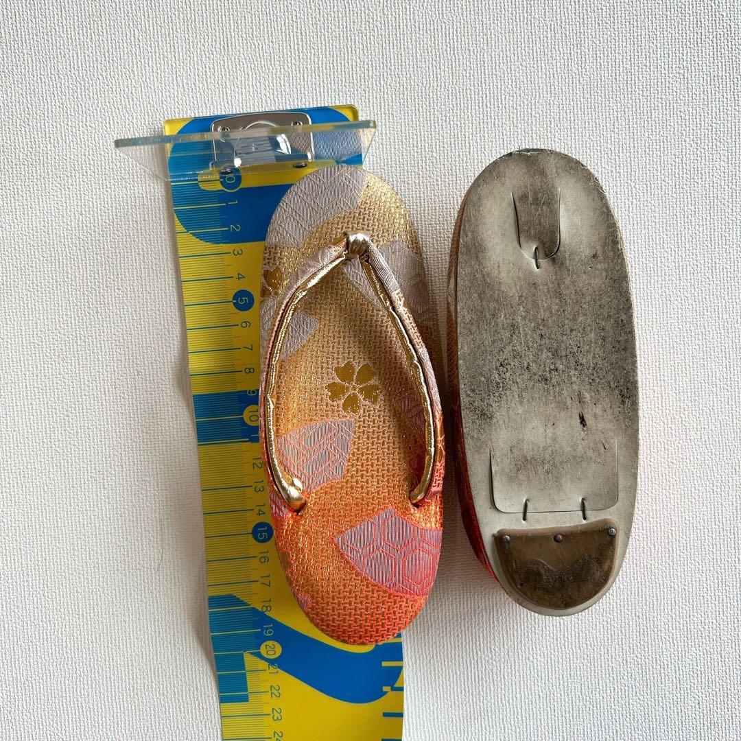 フルセット 七五三 7歳女の子 長着＆長襦袢＆帯＆小物オレンジ扇子御所車金糸地紋