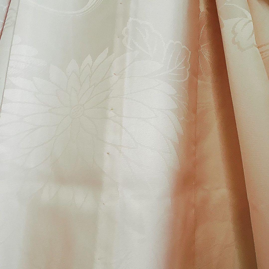 フルセット 七五三 7歳女の子 長着＆長襦袢＆帯＆小物オレンジ扇子御所車金糸地紋