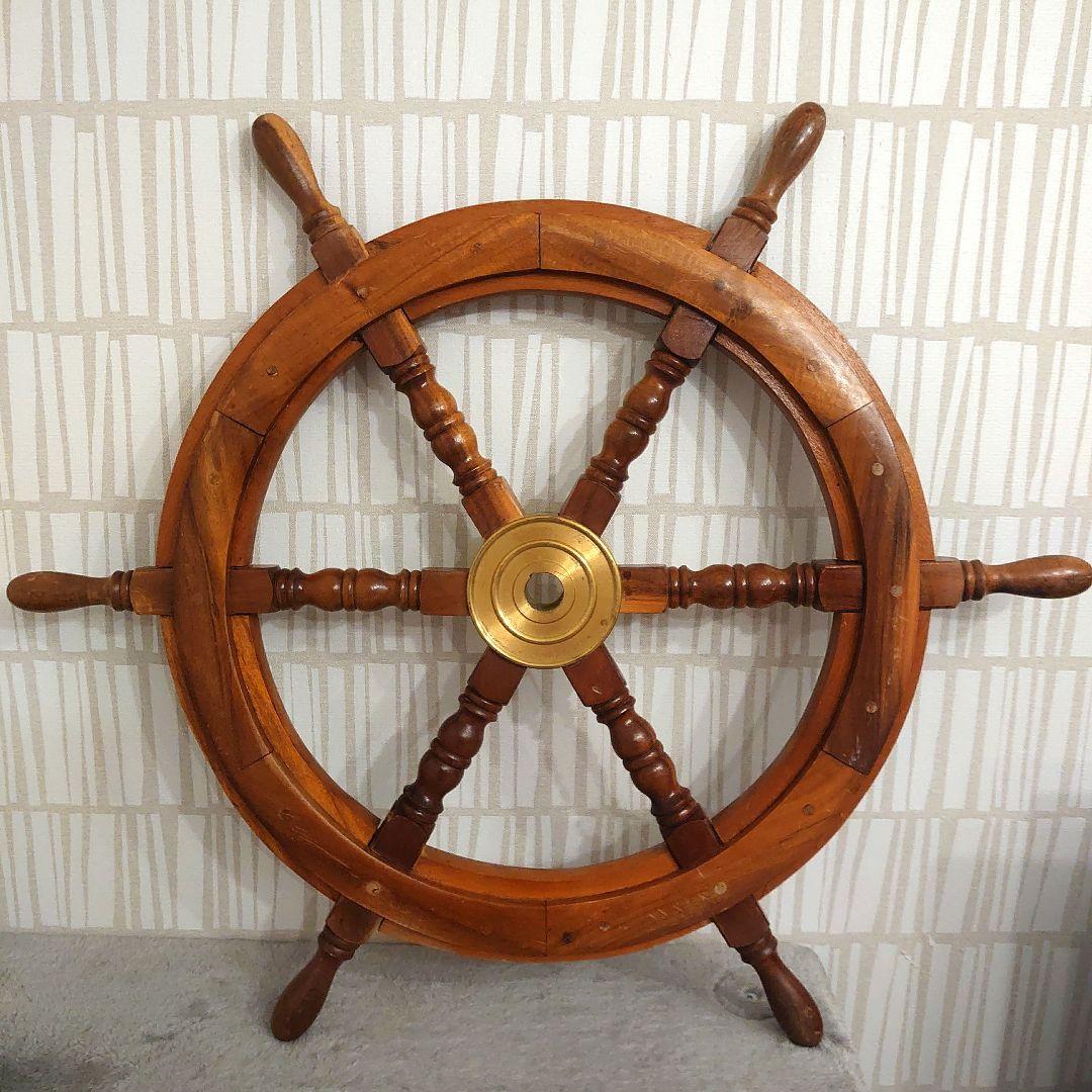 木製船舵 アンティーク舵輪ハンドル インテリア オブジェ