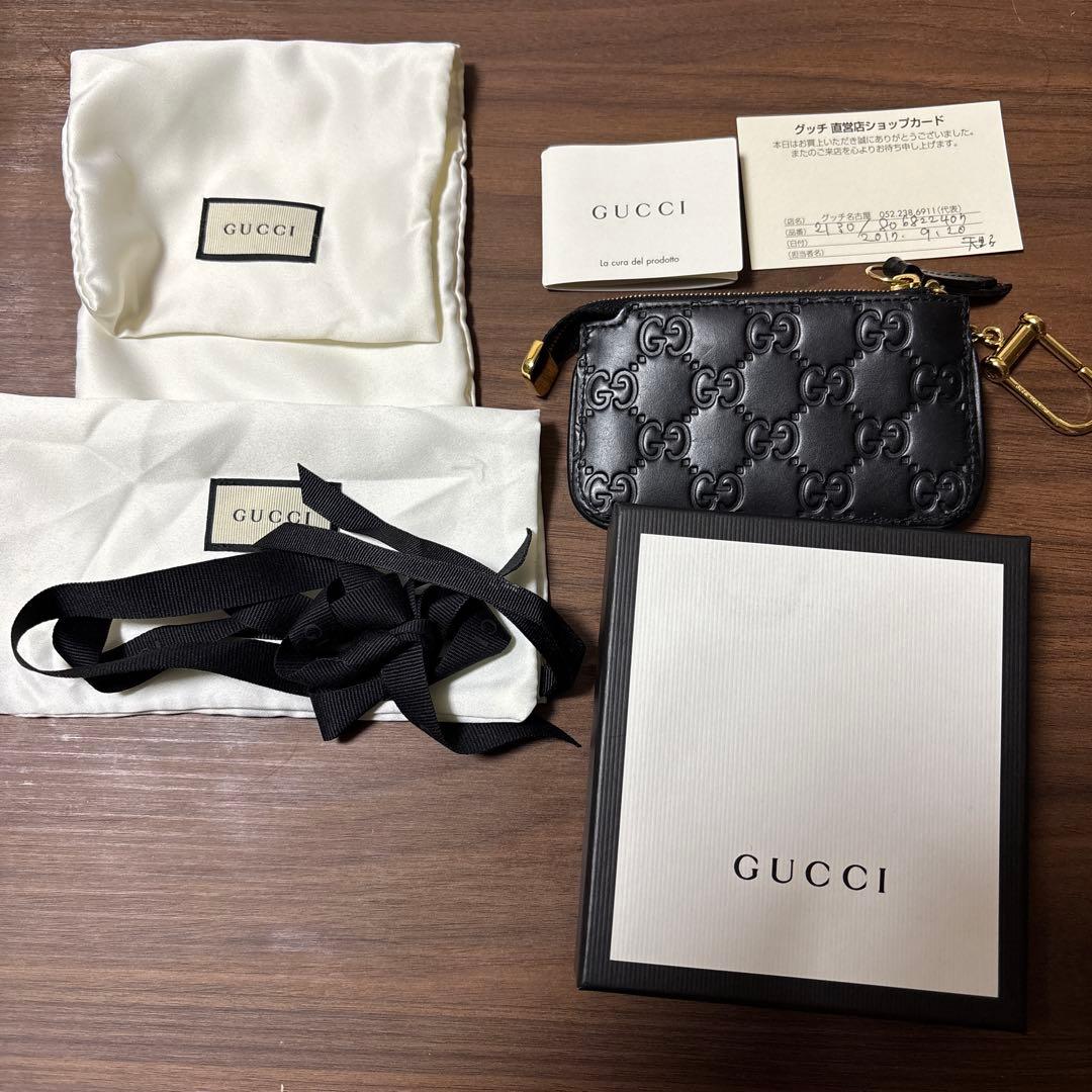 GUCCI グッチ シグネチャー レザー ケース 小銭入れ ブラック