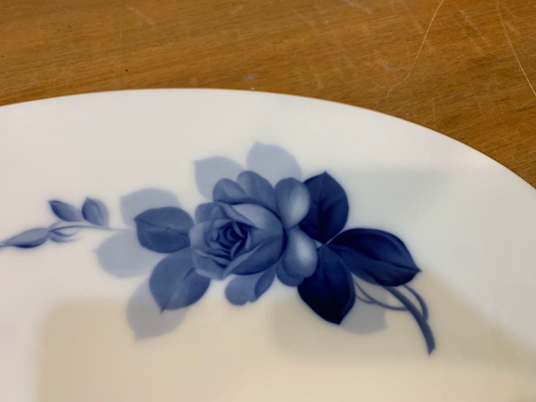 N1129-25★大倉陶園 青いバラデザインの楕円形皿　約39.5㎝