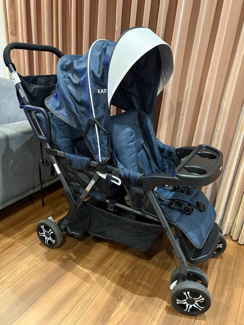 カトージ　2人でゴー 縦型 スリム 2人乗り 人気ベビーカー ネイビー