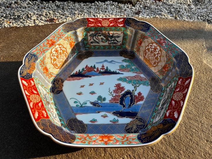 幸楽窯 金彩錦色絵山水　六角　深鉢　有田焼 古伊万里 吉祥　お正月　木箱付