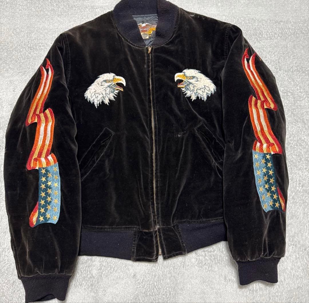 90s ハーレーダビッドソン ベロア スカジャン 別珍 イーグル スーベニア