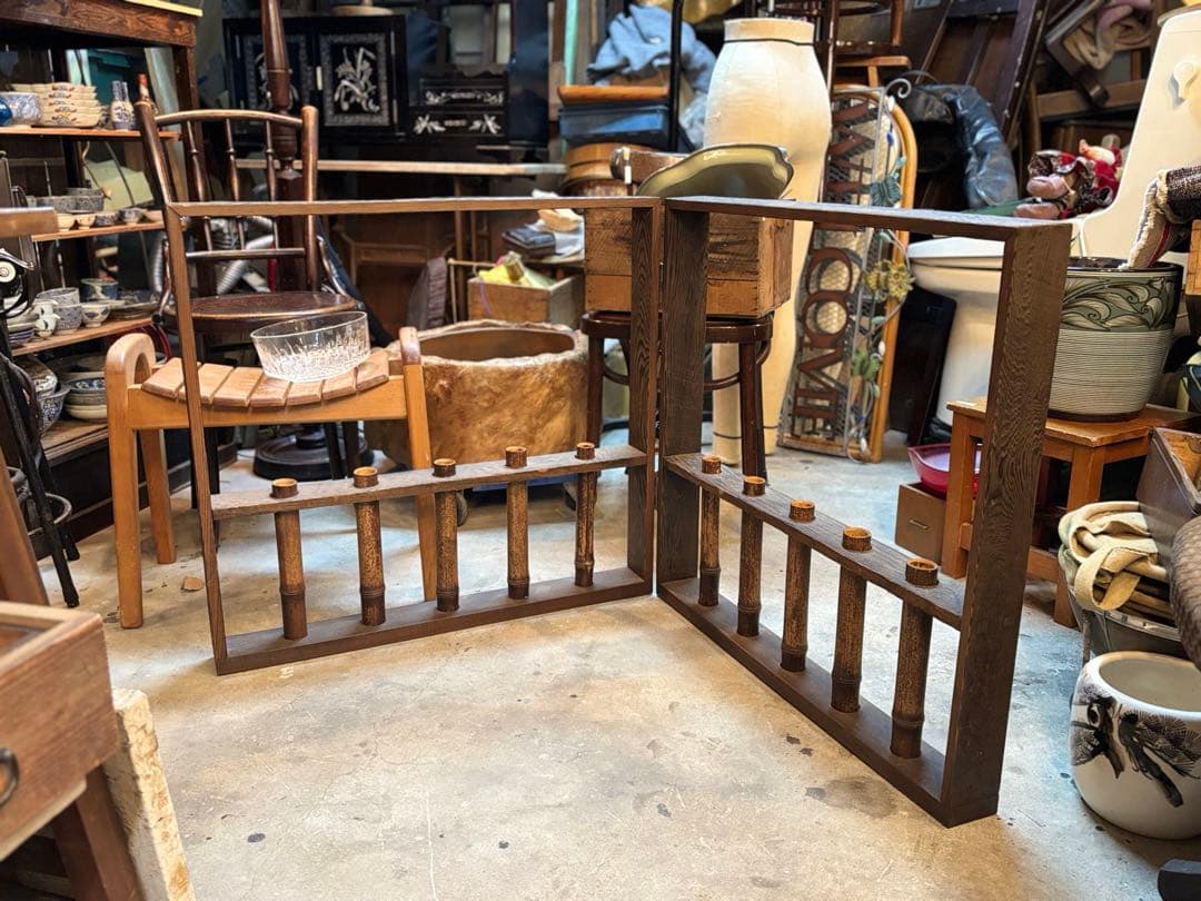 古い フラワースタンド 竹筒 木製枠 花器 花瓶