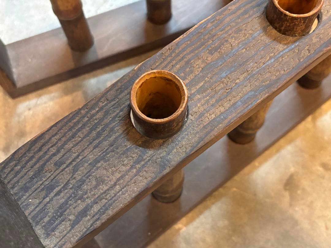 古い フラワースタンド 竹筒 木製枠 花器 花瓶