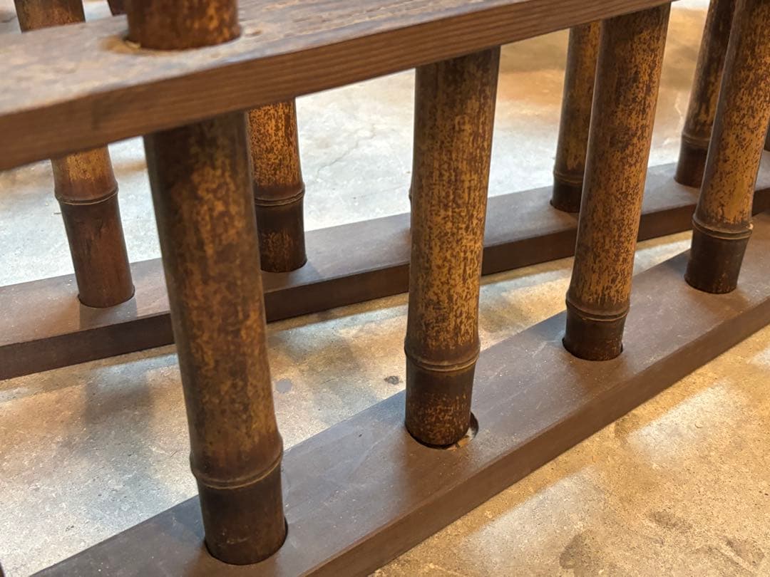 古い フラワースタンド 竹筒 木製枠 花器 花瓶