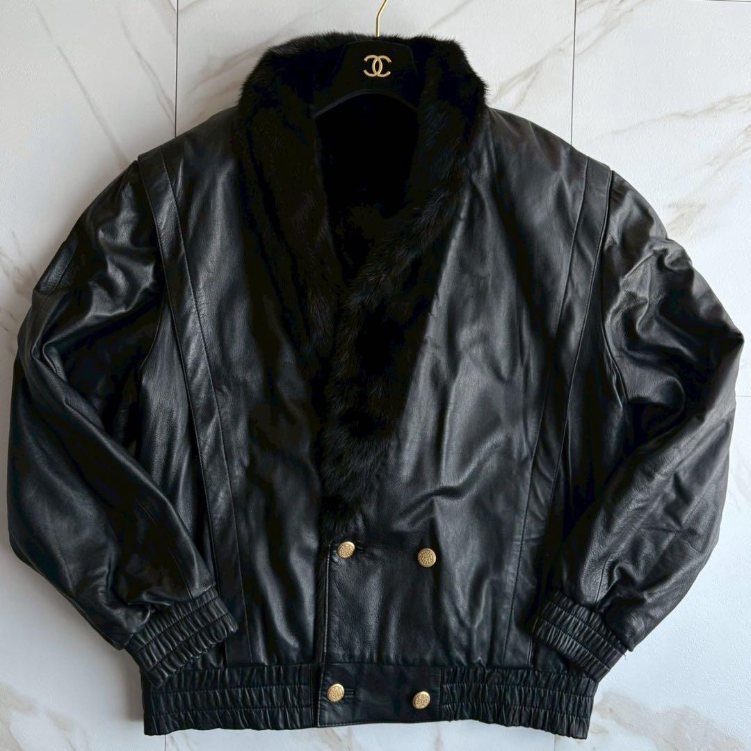 激レア◆ミンク×レザー ジャケット 本革 金ボタン 4Lサイズ リバーシブル