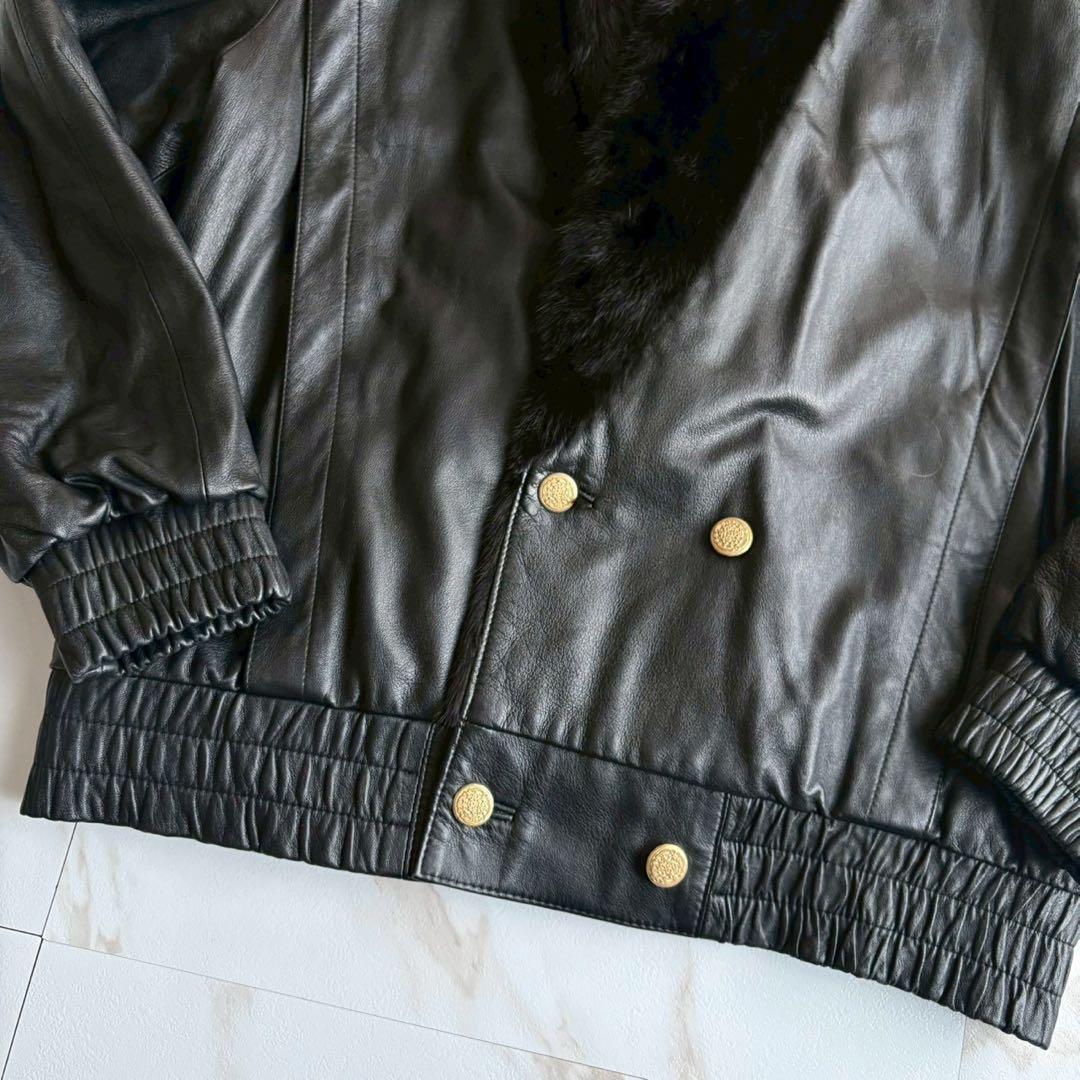 激レア◆ミンク×レザー ジャケット 本革 金ボタン 4Lサイズ リバーシブル