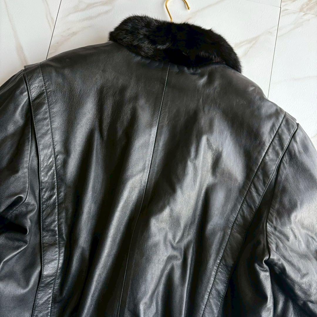激レア◆ミンク×レザー ジャケット 本革 金ボタン 4Lサイズ リバーシブル