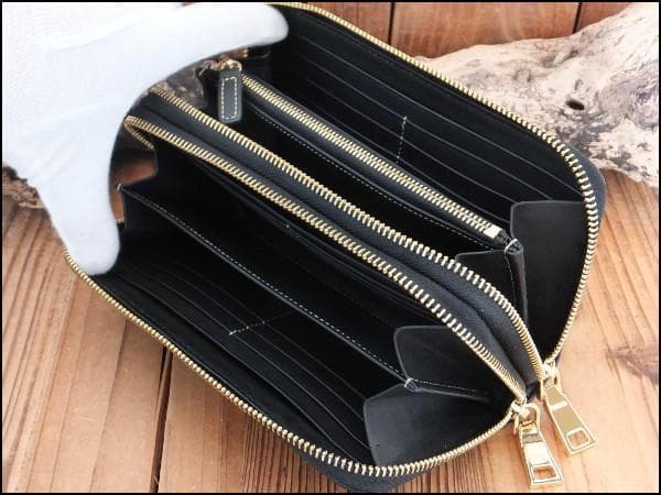 期間限定★ゴダン Wガルーシャエイ革 Wジッパー 取っ手付 長財布 8105BK