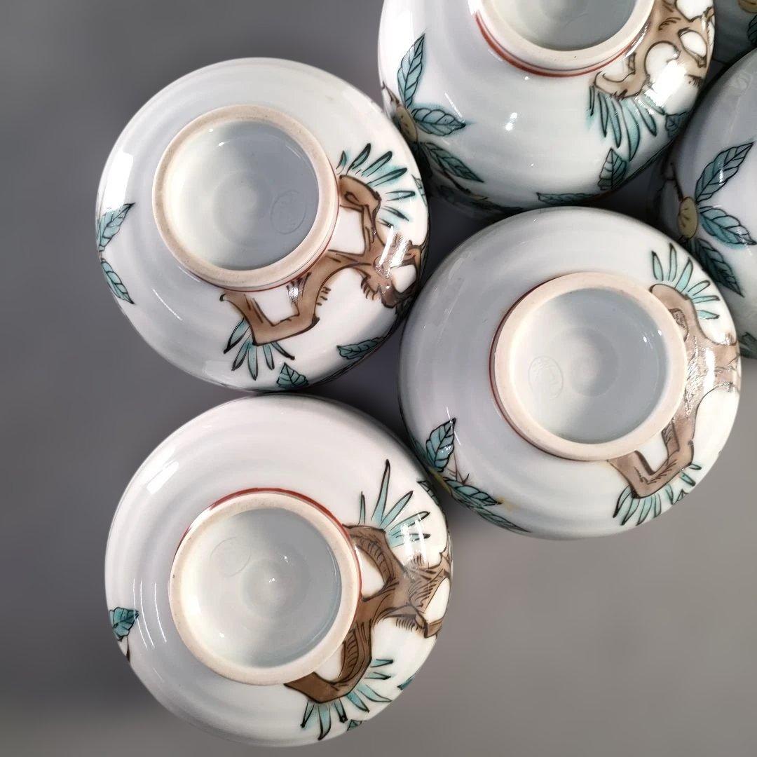 A1372-1/京焼/平安萬珠堂/着彩花鳥文汲出茶碗10客/蓋茶碗/懐石道具/