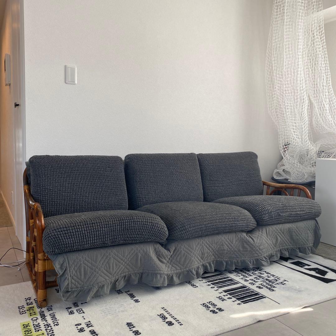 モルガナ様ラタンフレーム グレー ソファ