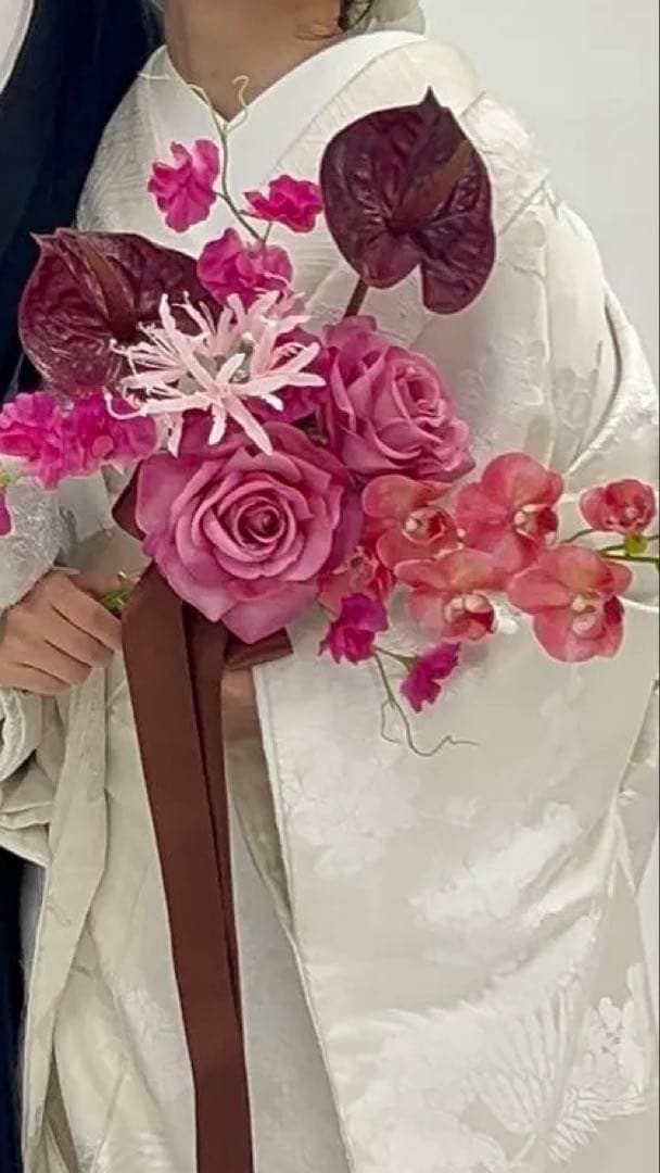 和装 前撮り ブーケ 造花｜白無垢・色打掛・袴｜ピンク×ボルドー 造花 結婚式