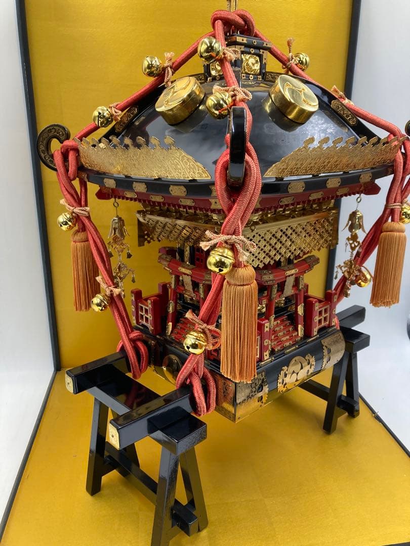 レア ケース付 お神輿 御神輿 三つ巴 縁起物 祭り 神社 鈴 オブジェ 置物