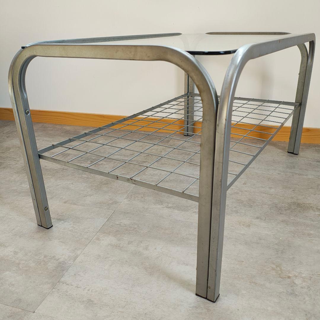 ミッドセンチュリー 昭和レトロ ガラステーブル ローテーブル アイアンフレーム