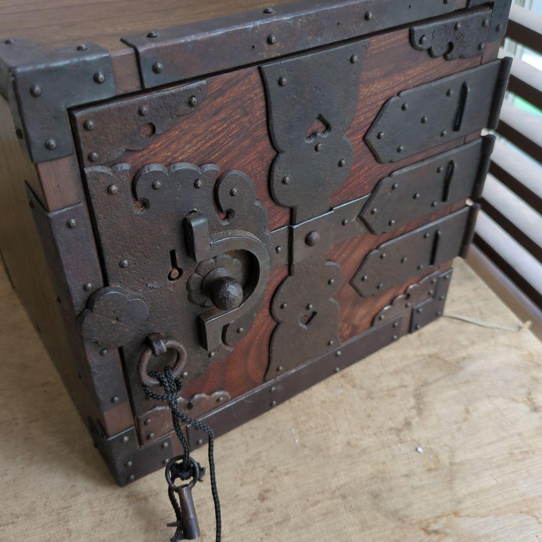 TORU 骨董 船箪笥 銭箱 引き出し 金具 鍵付 手提げ