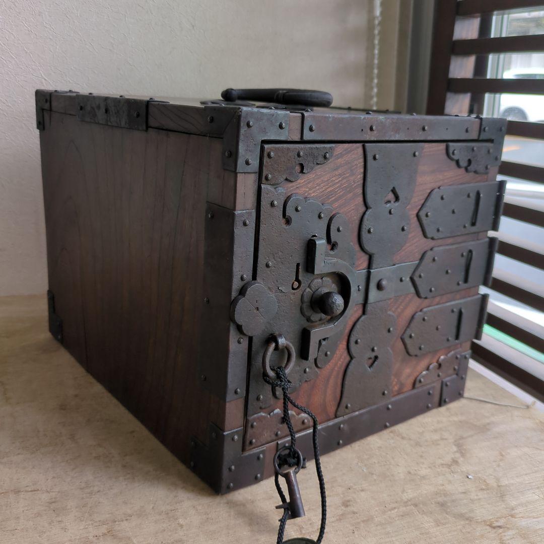 TORU 骨董 船箪笥 銭箱 引き出し 金具 鍵付 手提げ