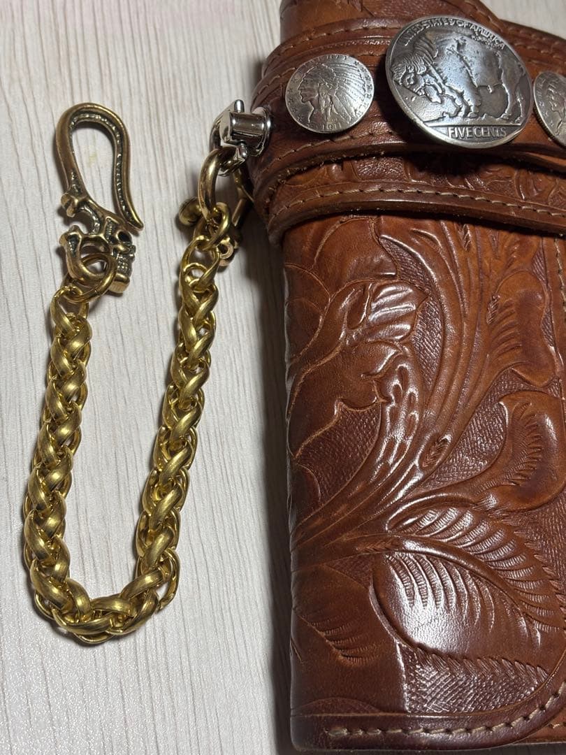 ALZUNI カービングレザー　バイカーウォレット　ウォレットチェーン