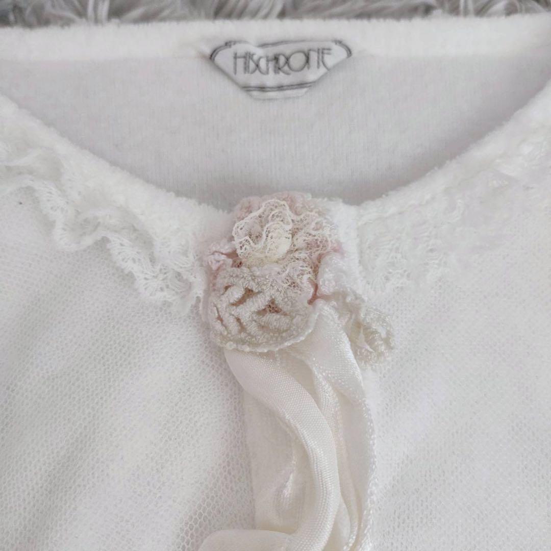 ヒスクローネ (15) 長袖 カーディガン レース 刺繍 パイル生地 ガーリー