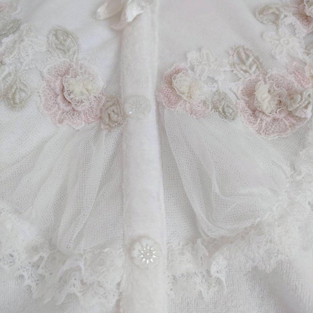 ヒスクローネ (15) 長袖 カーディガン レース 刺繍 パイル生地 ガーリー