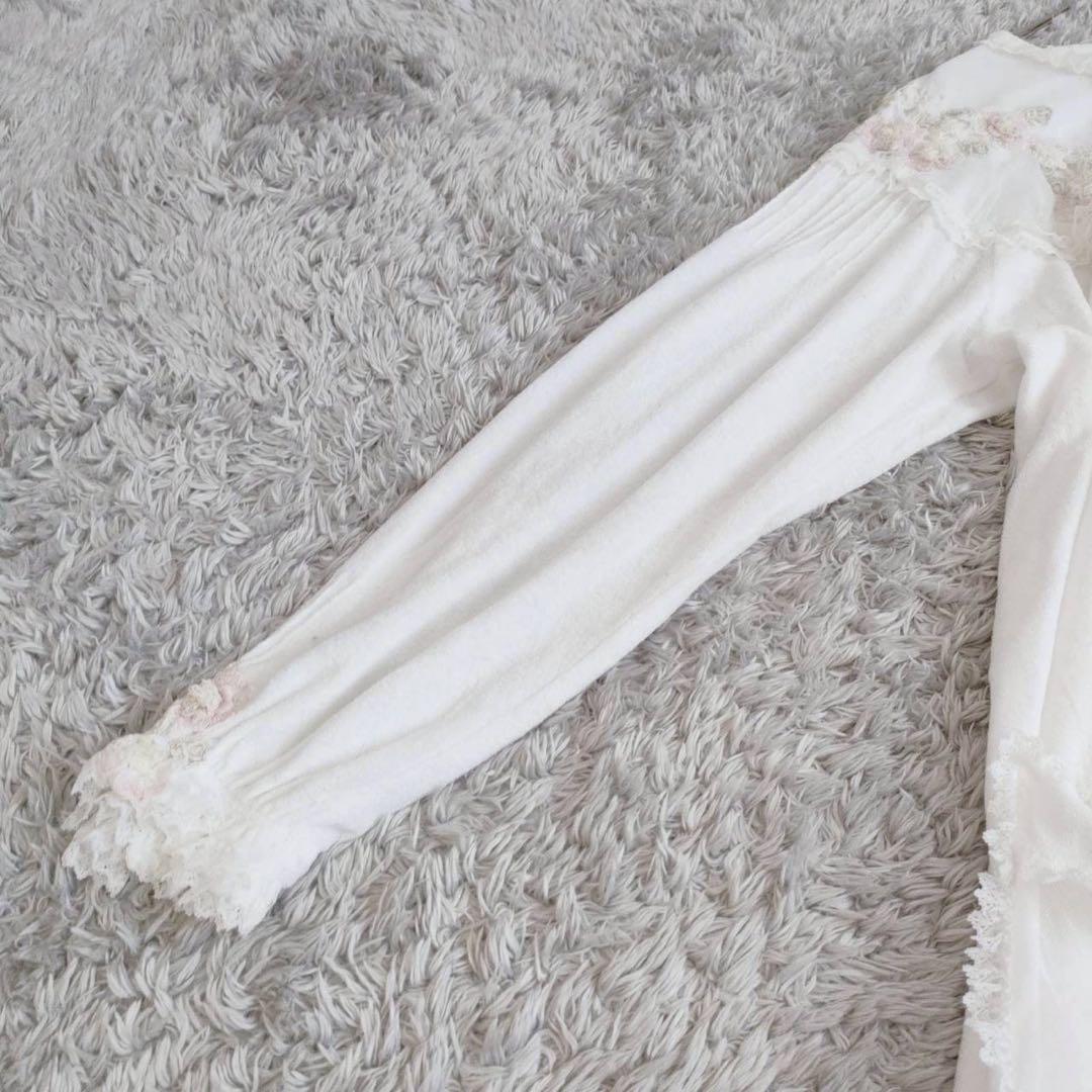 ヒスクローネ (15) 長袖 カーディガン レース 刺繍 パイル生地 ガーリー