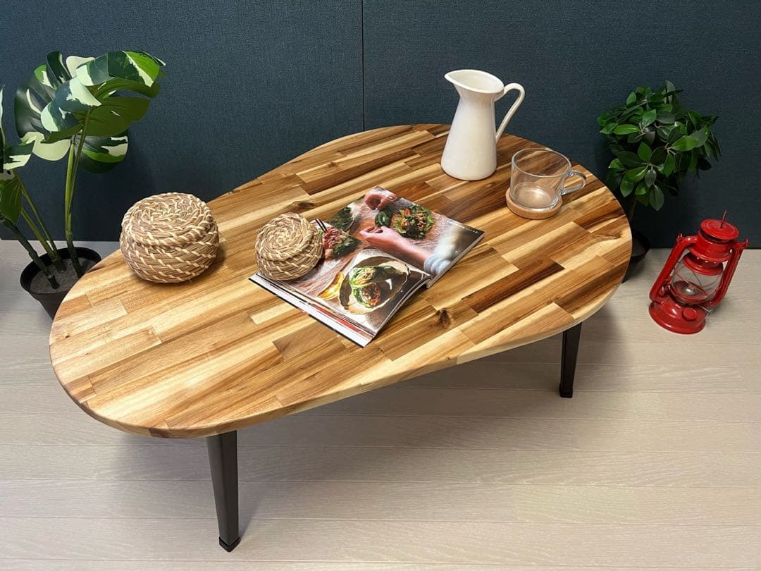 【送料無料】 ローテーブル だるま形 90cm 60cm アカシア 折りたたみ脚