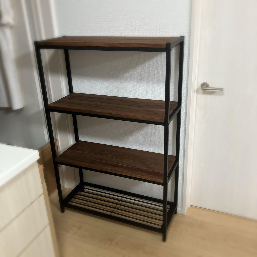 ウッドディスプレイラック／アイアン／パイン材 ／スリムタイプ4段／棚／シェルフ