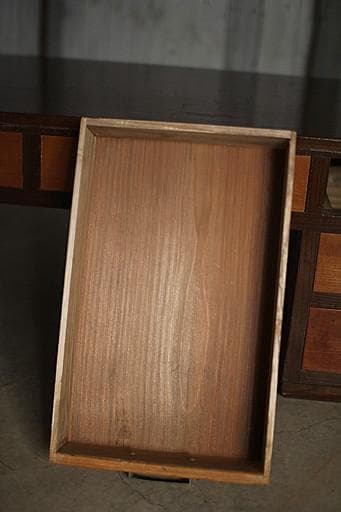 古い木製の片袖机　引き出し5杯　ワークデスク　作業台　古家具　アンティーク家具