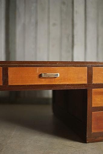 古い木製の片袖机　引き出し5杯　ワークデスク　作業台　古家具　アンティーク家具