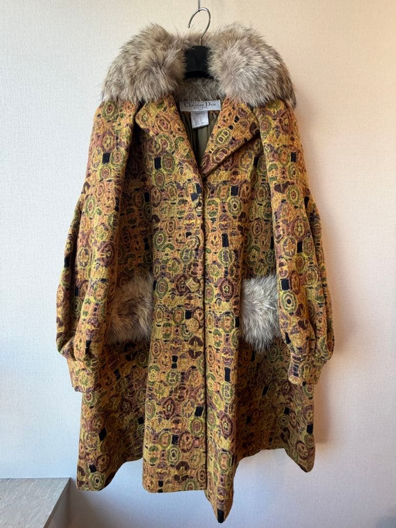 Christian Dior ファー付きロングコート 多色　36