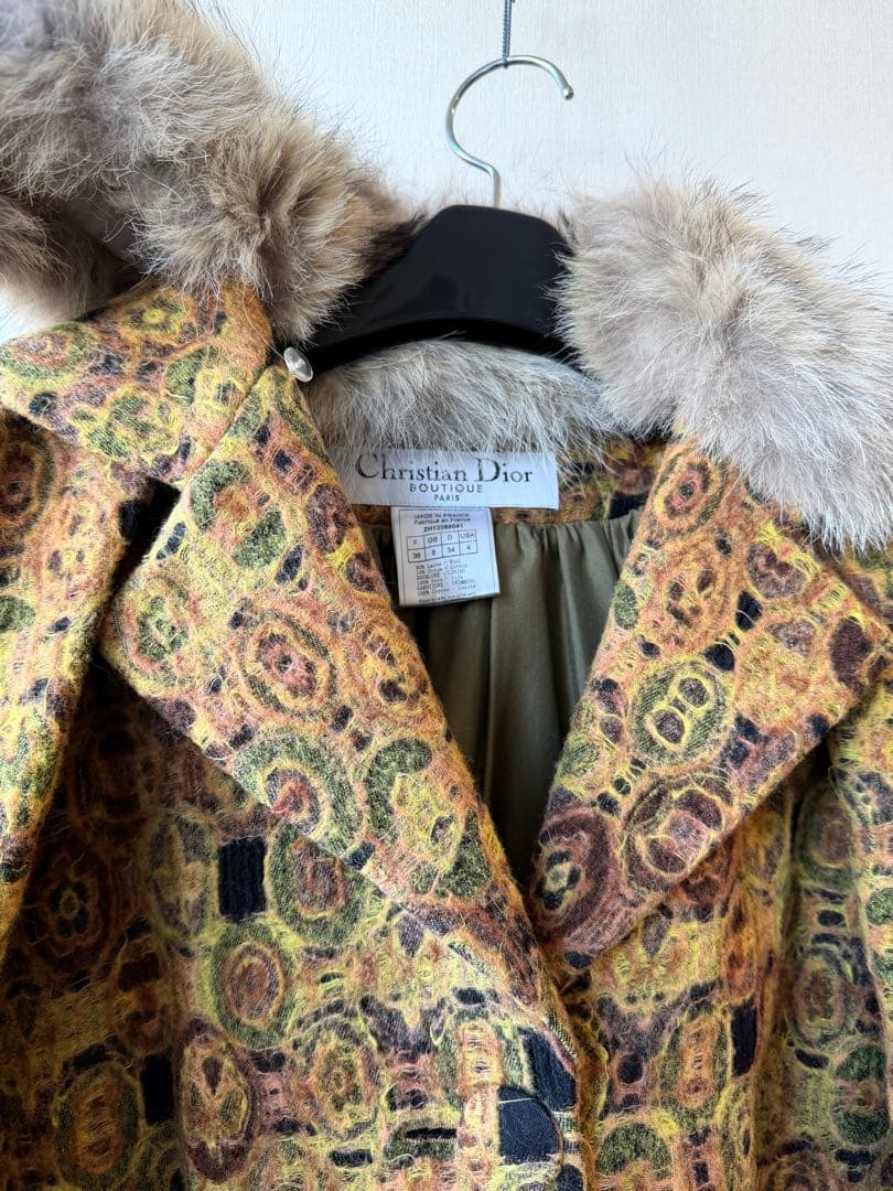 Christian Dior ファー付きロングコート 多色　36